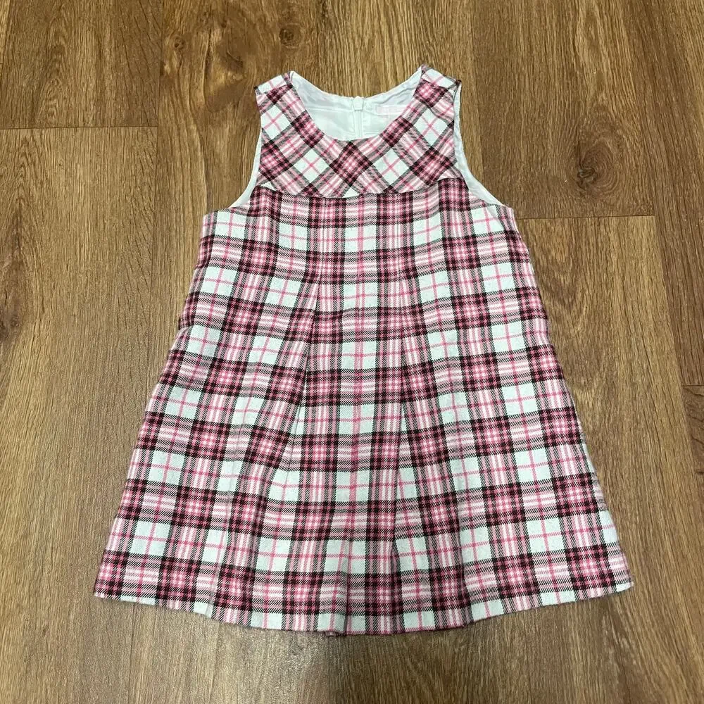 Janie & Jack Baby Girls Pink White Plaid Pleated Sleeveless Dress Size 12-18M